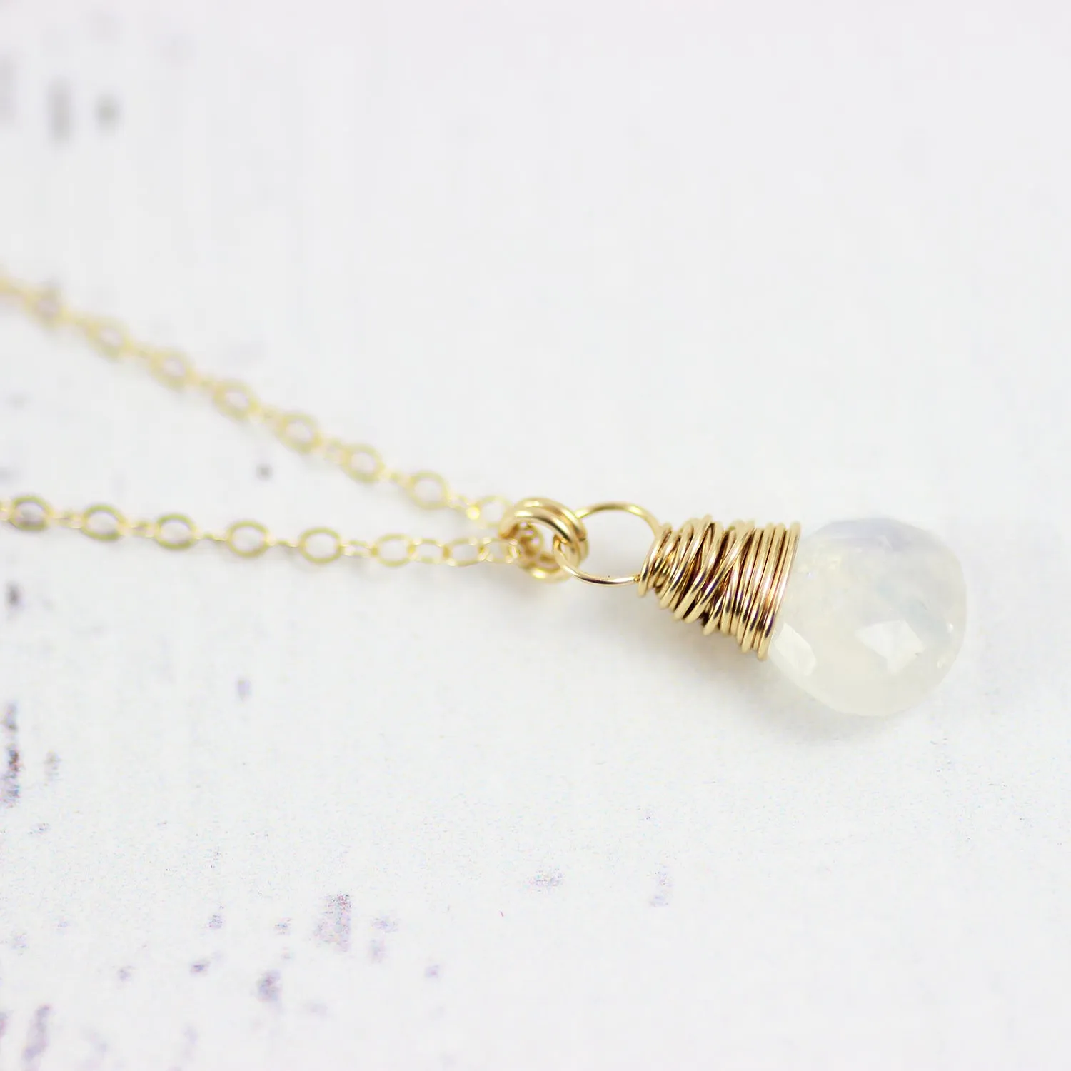 Rainbow Moonstone Gold Stone Necklace
