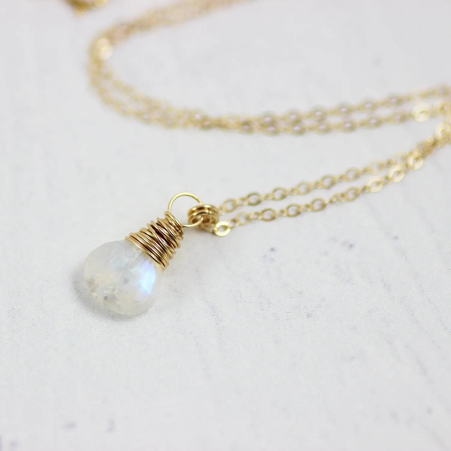 Rainbow Moonstone Gold Stone Necklace