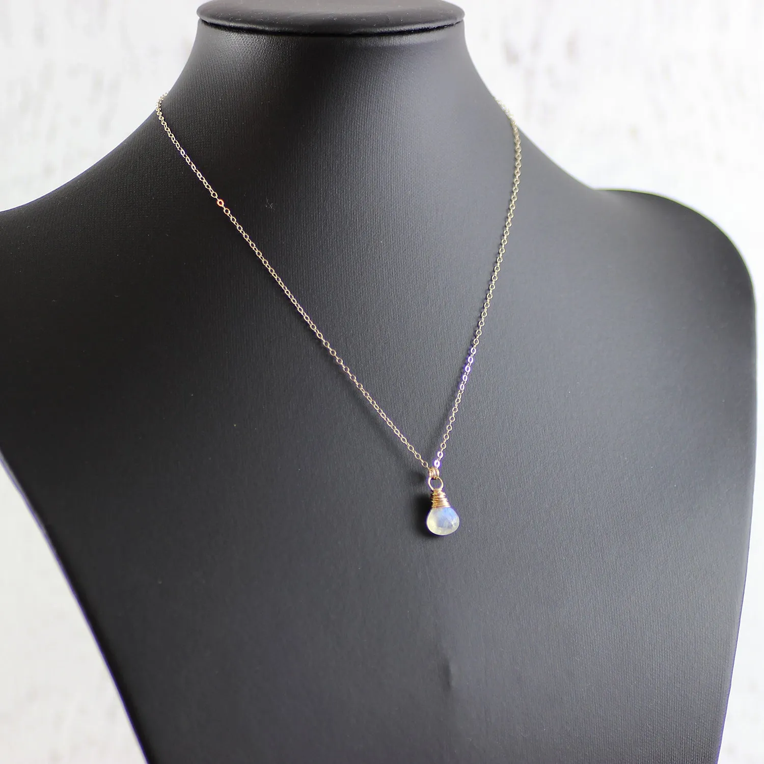 Rainbow Moonstone Gold Stone Necklace