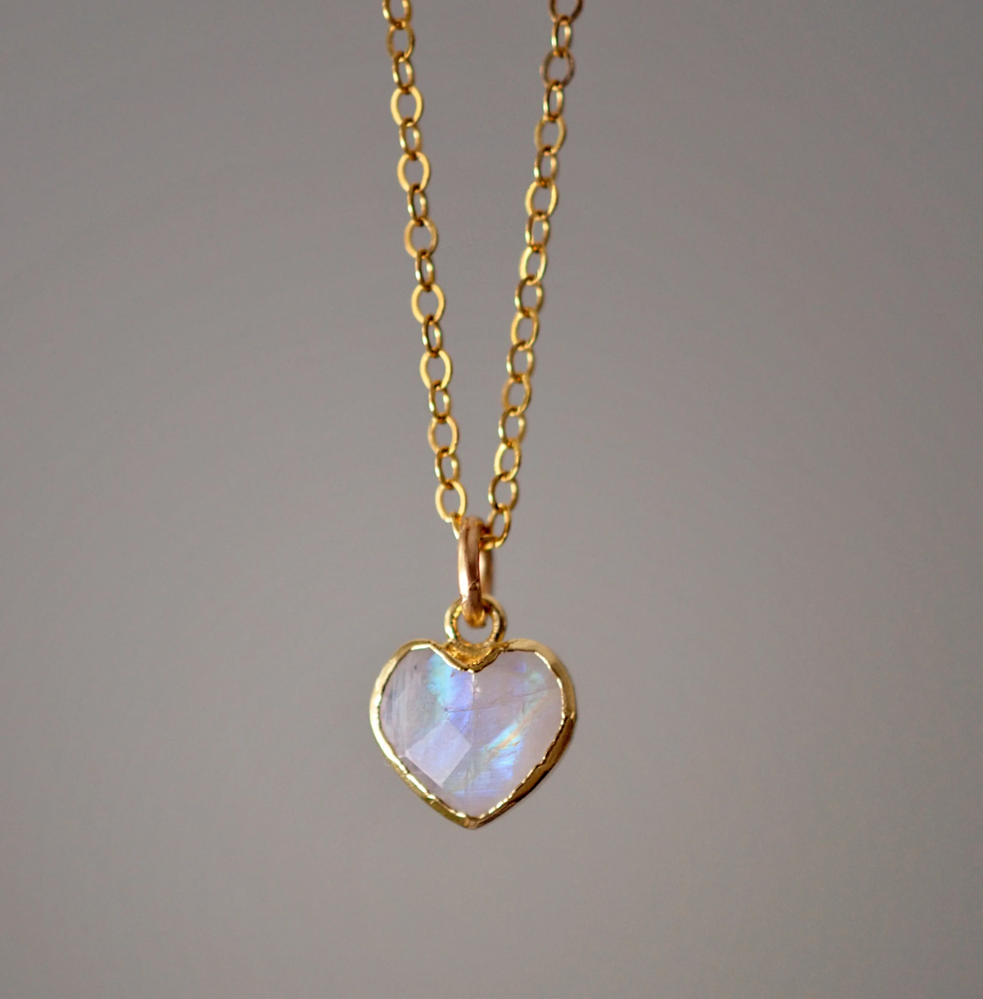 Rainbow Moonstone Heart Necklace in 14k Gold Filled