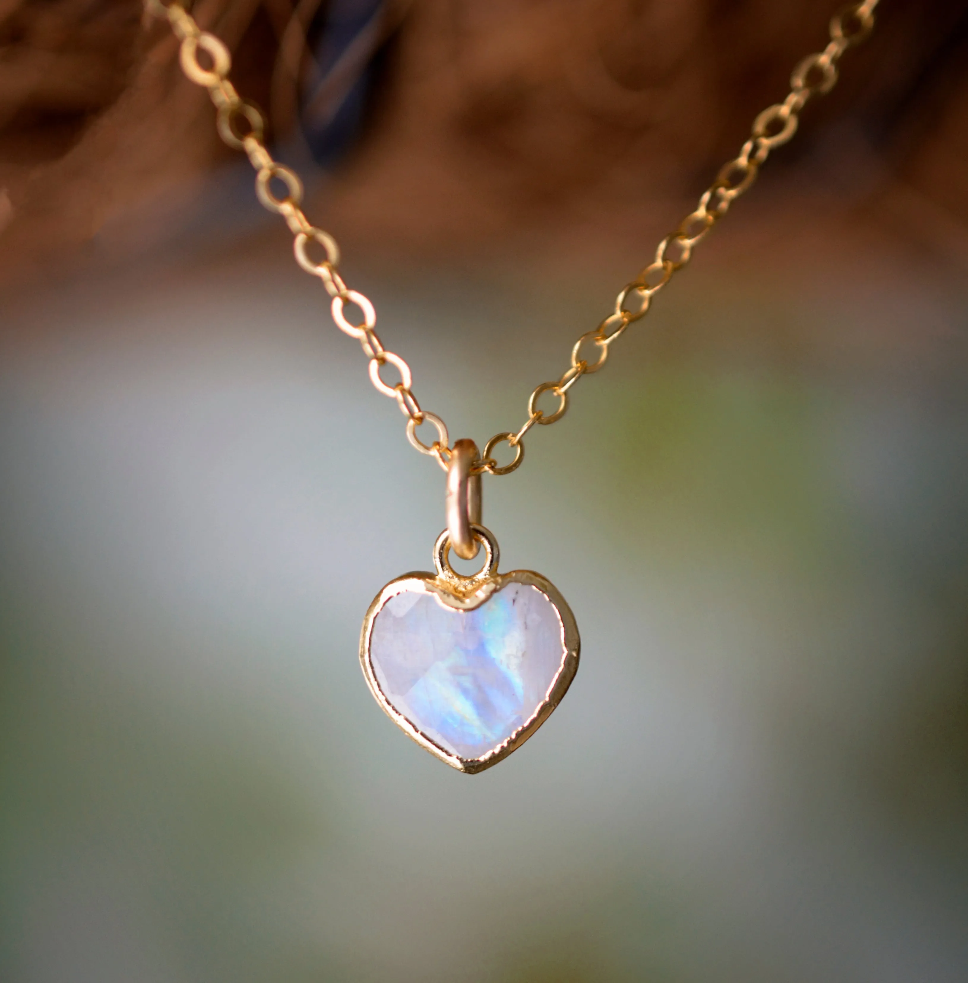 Rainbow Moonstone Heart Necklace in 14k Gold Filled