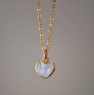 Rainbow Moonstone Heart Necklace in 14k Gold Filled