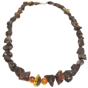 Raw Baltic Amber Necklace - Dark Cognac 25"L