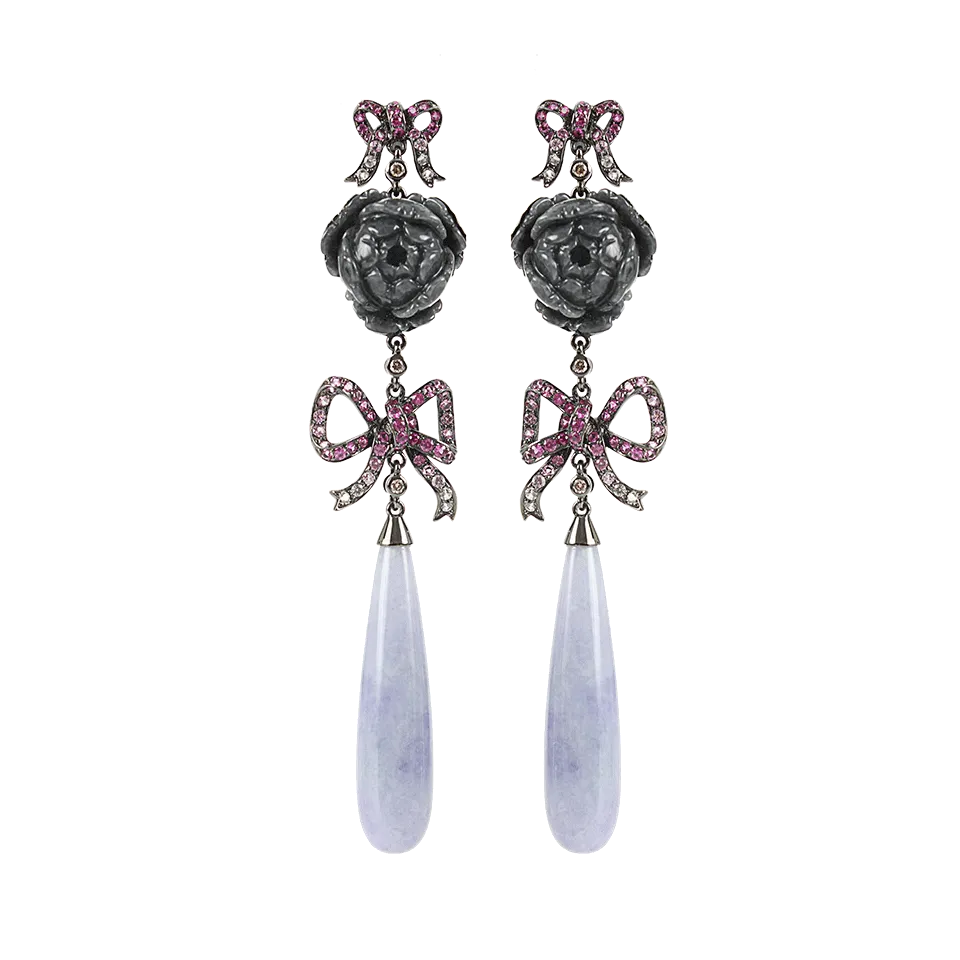 Rose and Ribbon Jade Drop Earrings