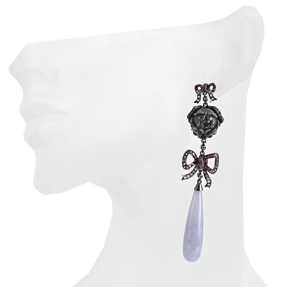 Rose and Ribbon Jade Drop Earrings