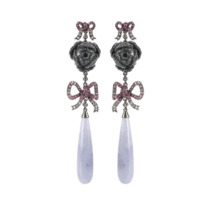 Rose and Ribbon Jade Drop Earrings