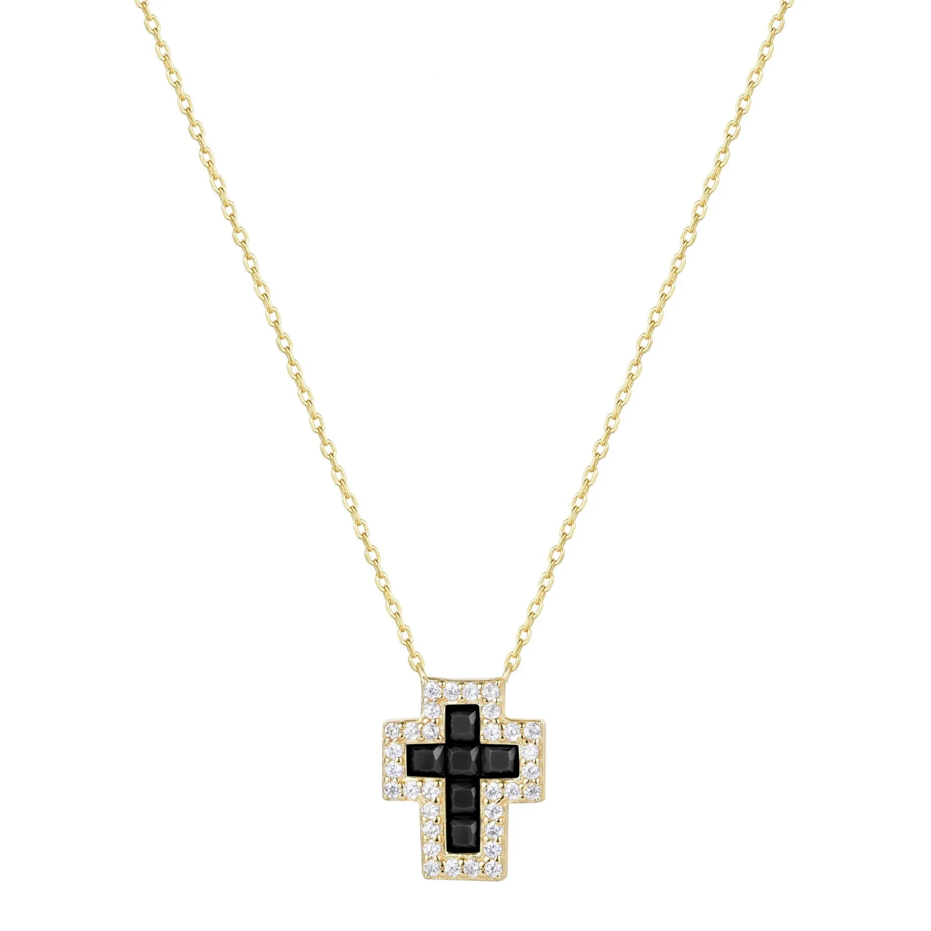 SARAI ONYX CROSS GOLD NECKLACE