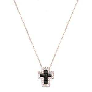 SARAI ONYX CROSS ROSE GOLD NECKLACE