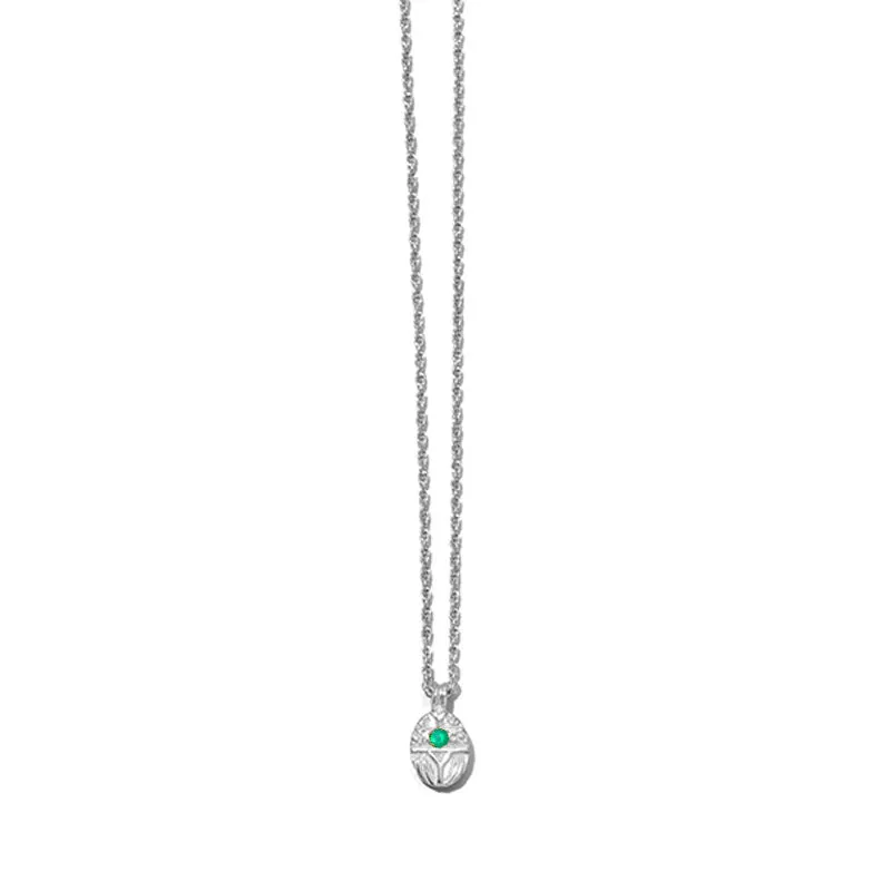 Scarab Necklace, Green Onyx, Silver