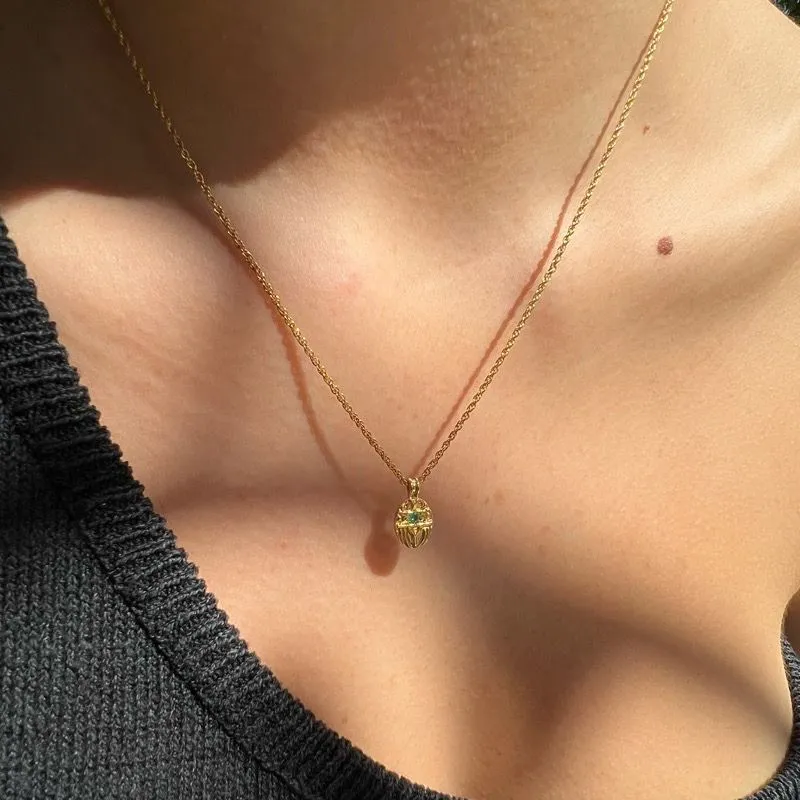 Scarab Necklace, Green Onyx, Silver