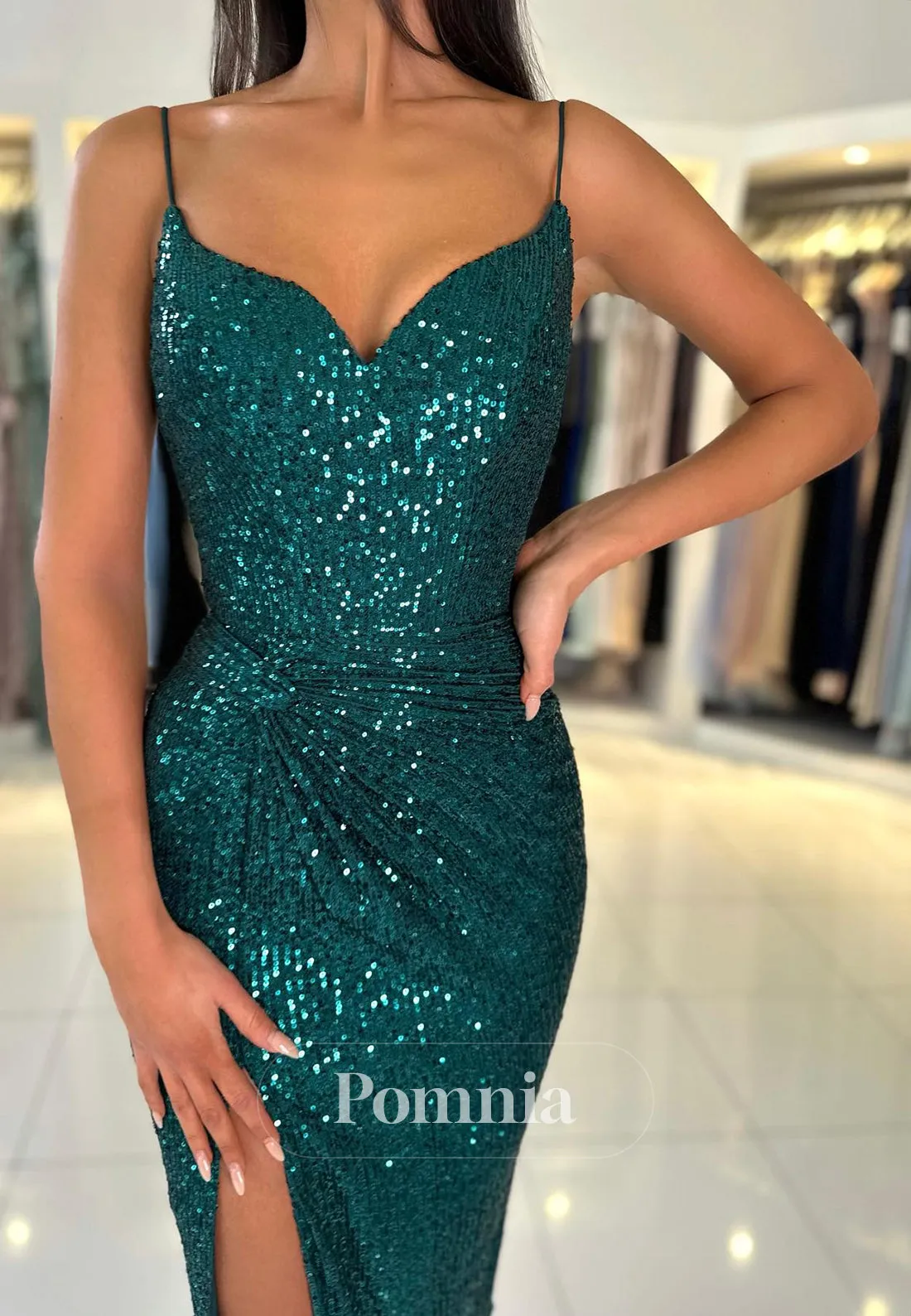 Spaghetti Straps Sweetheart Sequins Short Prom Dress