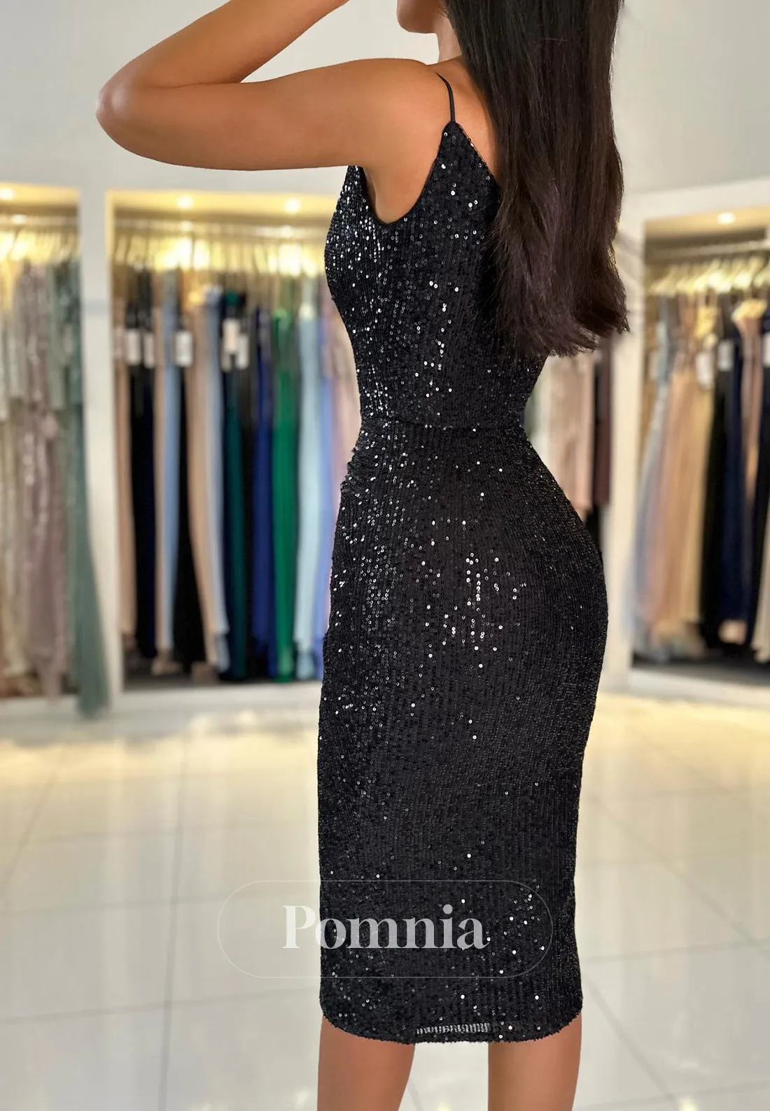 Spaghetti Straps Sweetheart Sequins Short Prom Dress