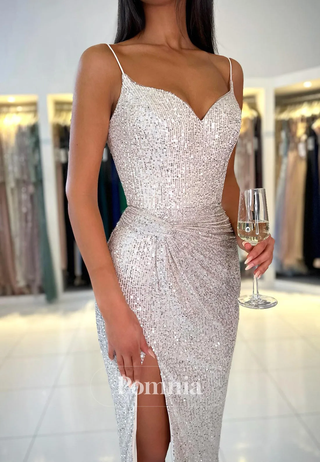 Spaghetti Straps Sweetheart Sequins Short Prom Dress