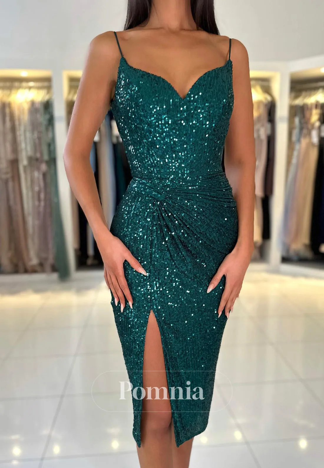 Spaghetti Straps Sweetheart Sequins Short Prom Dress