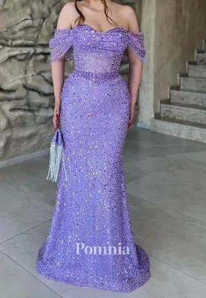 Sparkly Cap Sleeves Empire-Waist Floor-Length Prom Party Dress