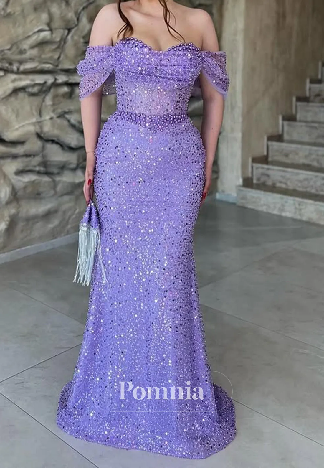 Sparkly Cap Sleeves Empire-Waist Floor-Length Prom Party Dress