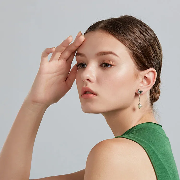 Sterling Silver Dangle Earrings with Hetian Jade Handmade Jewelry Accessories Gift for Women