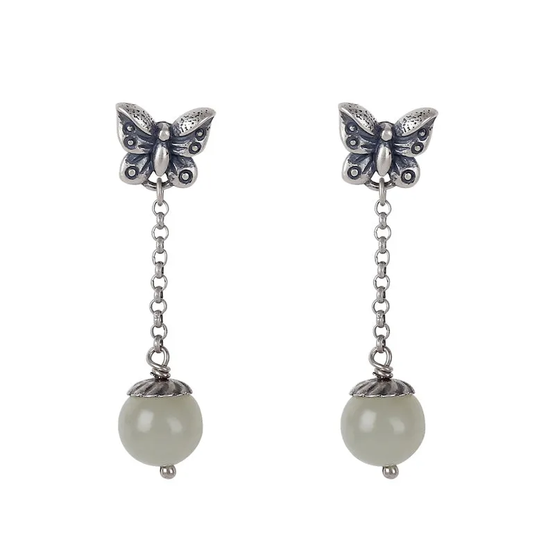 Sterling Silver Dangle Earrings with Hetian Jade Handmade Jewelry Accessories Gift for Women