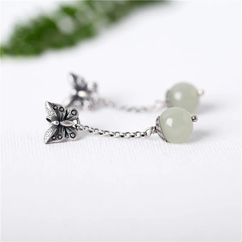 Sterling Silver Dangle Earrings with Hetian Jade Handmade Jewelry Accessories Gift for Women