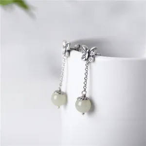 Sterling Silver Dangle Earrings with Hetian Jade Handmade Jewelry Accessories Gift for Women