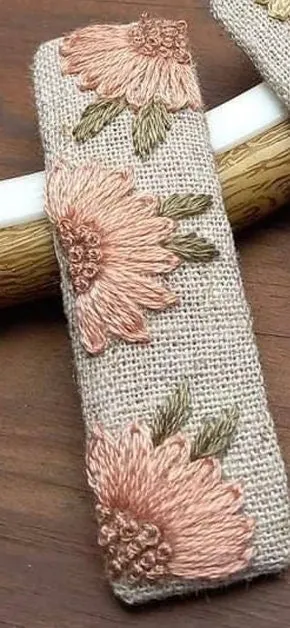 Sunflower Peony Embroidered Hair Barrette