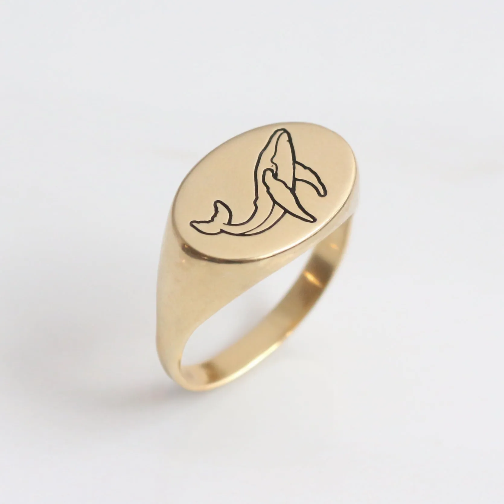Whale Signet Ring 14k gold