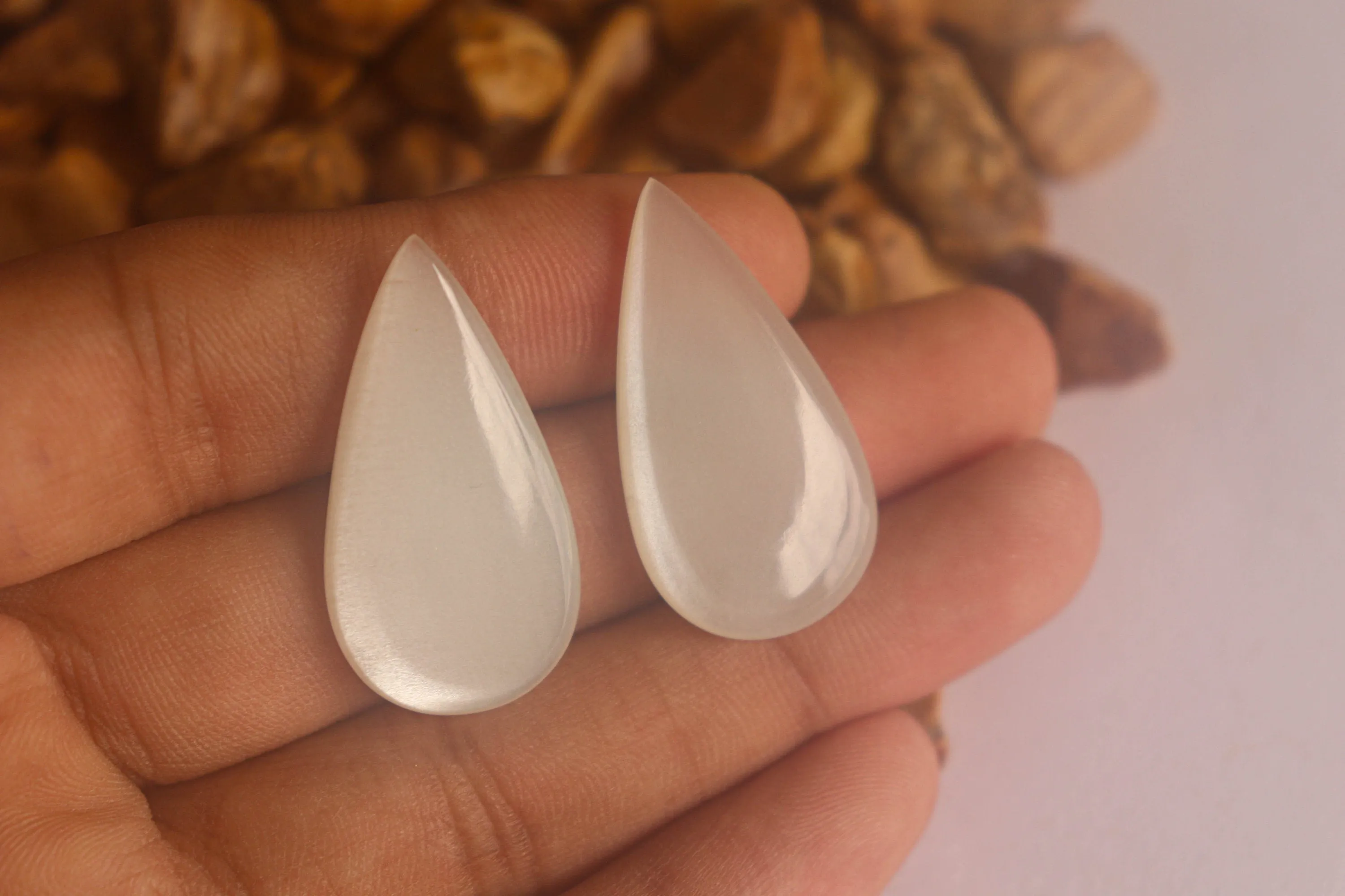 White Moonstone Pear Shape Matching Pair Briolette | 18x33mm | Hand Polished Natural Moonstone | Beadsforyourjewellery