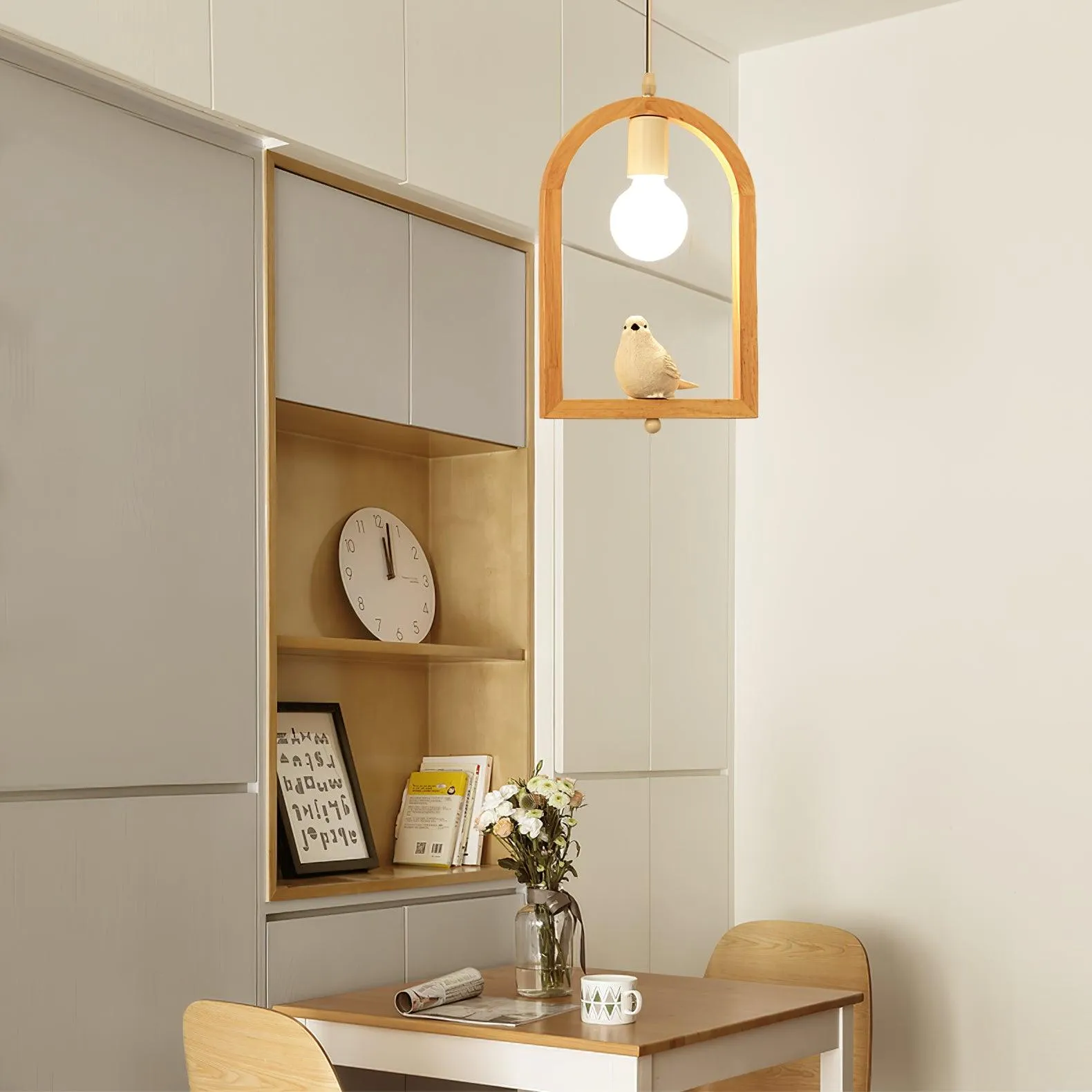 Wood Bird Resin Pendant Light