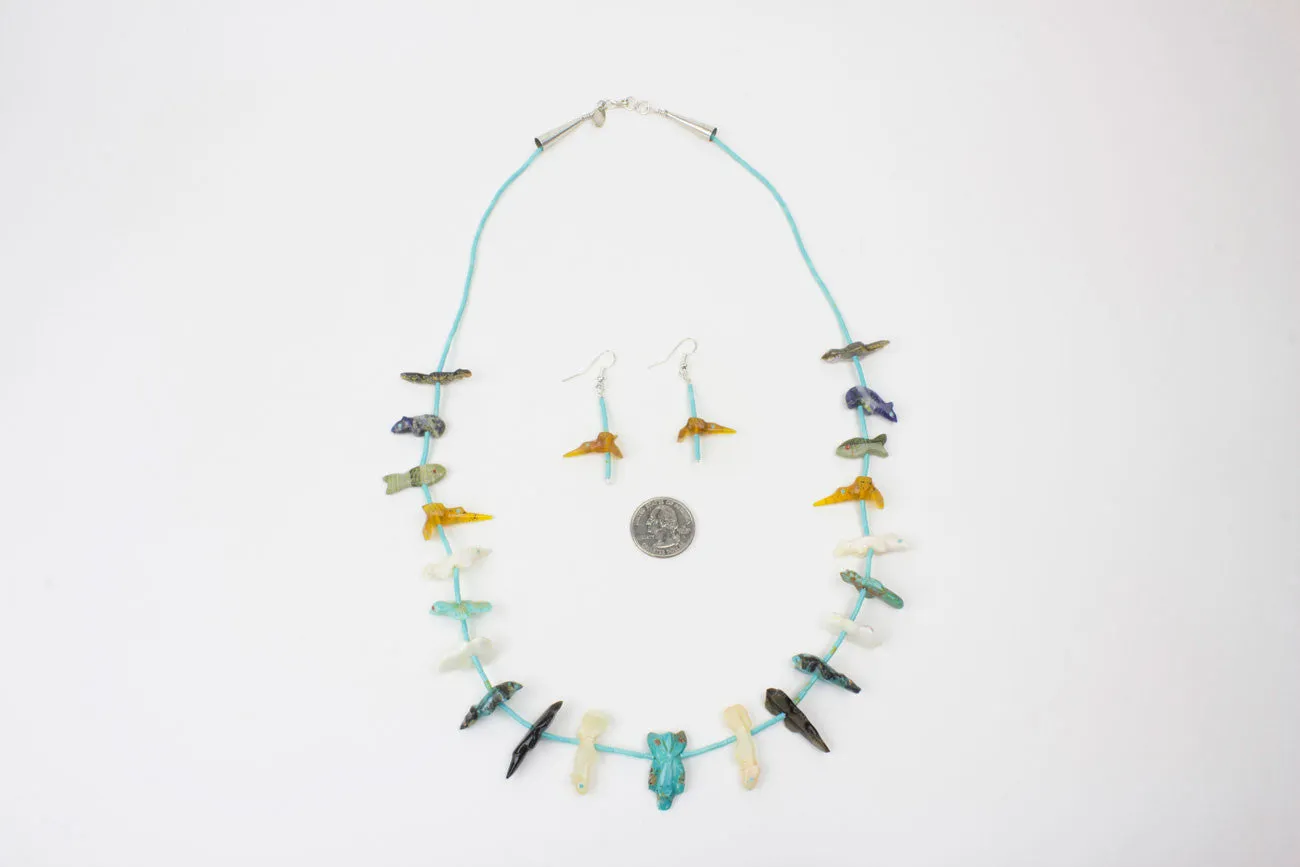 Zuni Multistone Fetish Necklace and Earring Set by Lena Boone